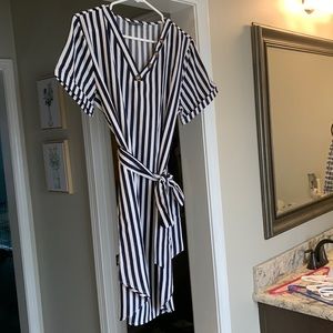 FINAL PRICE DROP Striped blue and white shein dress with tie waist size XL